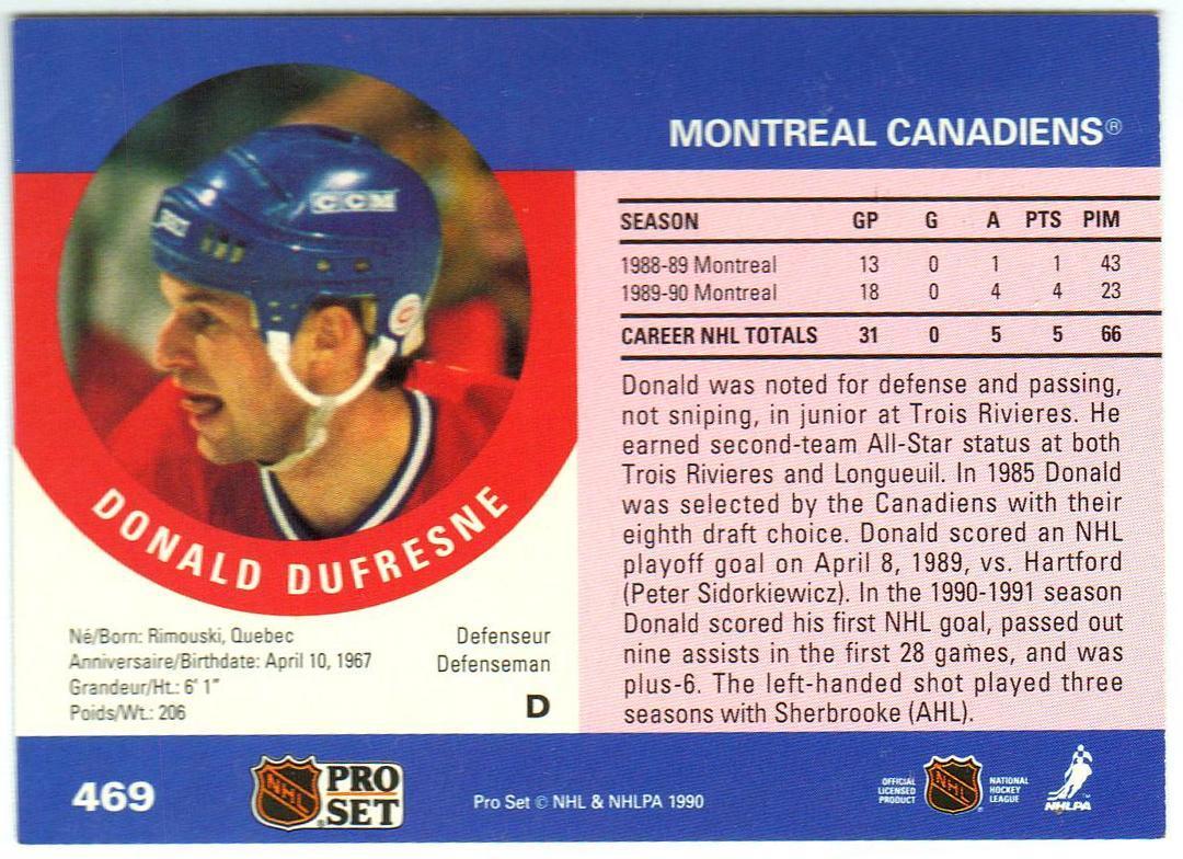 Дональд Дюфрен Монреаль Канадиенс / Donald Dufresne Montreal Canadiens 1990/1991 1