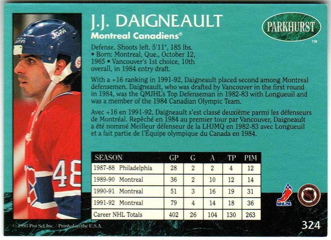 Дж.Дж. Дейно Монреаль Канадиенс / J.J. Daigneault Montreal Canadiens 1992/1993 1