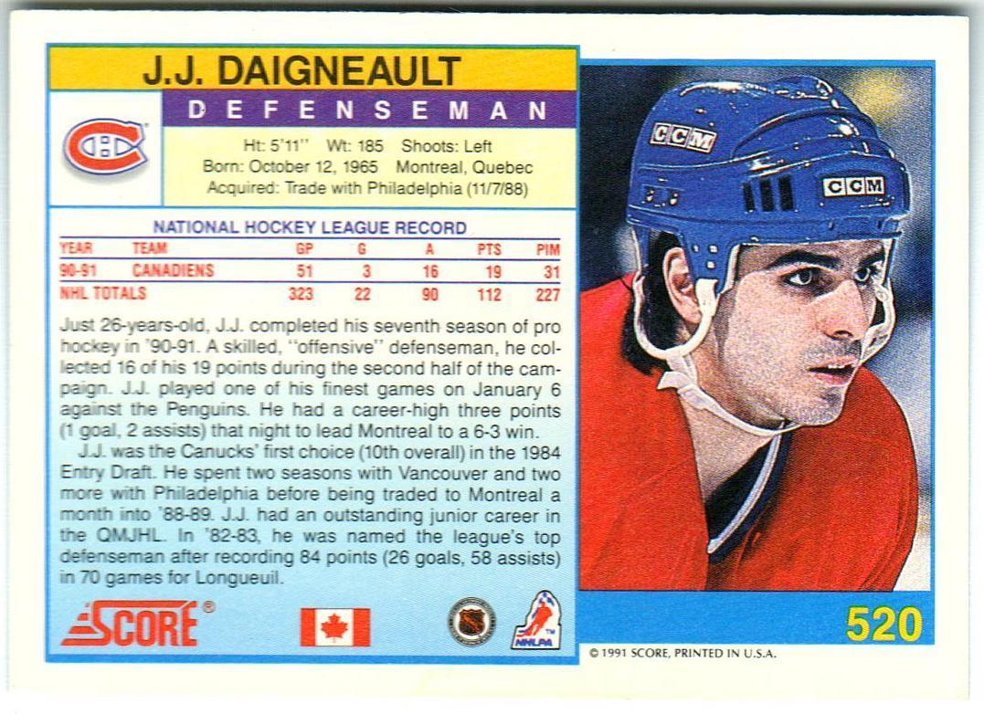 Дж.Дж. Дейно Монреаль Канадиенс / J.J. Daigneault Montreal Canadiens 1991/1992 1