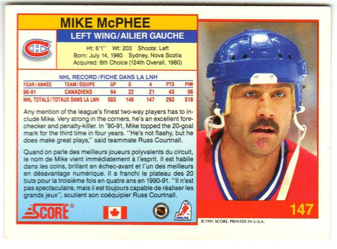 Майк Макфи Монреаль Канадиенс / Mike McPhee Montreal Canadiens 1991/1992 1