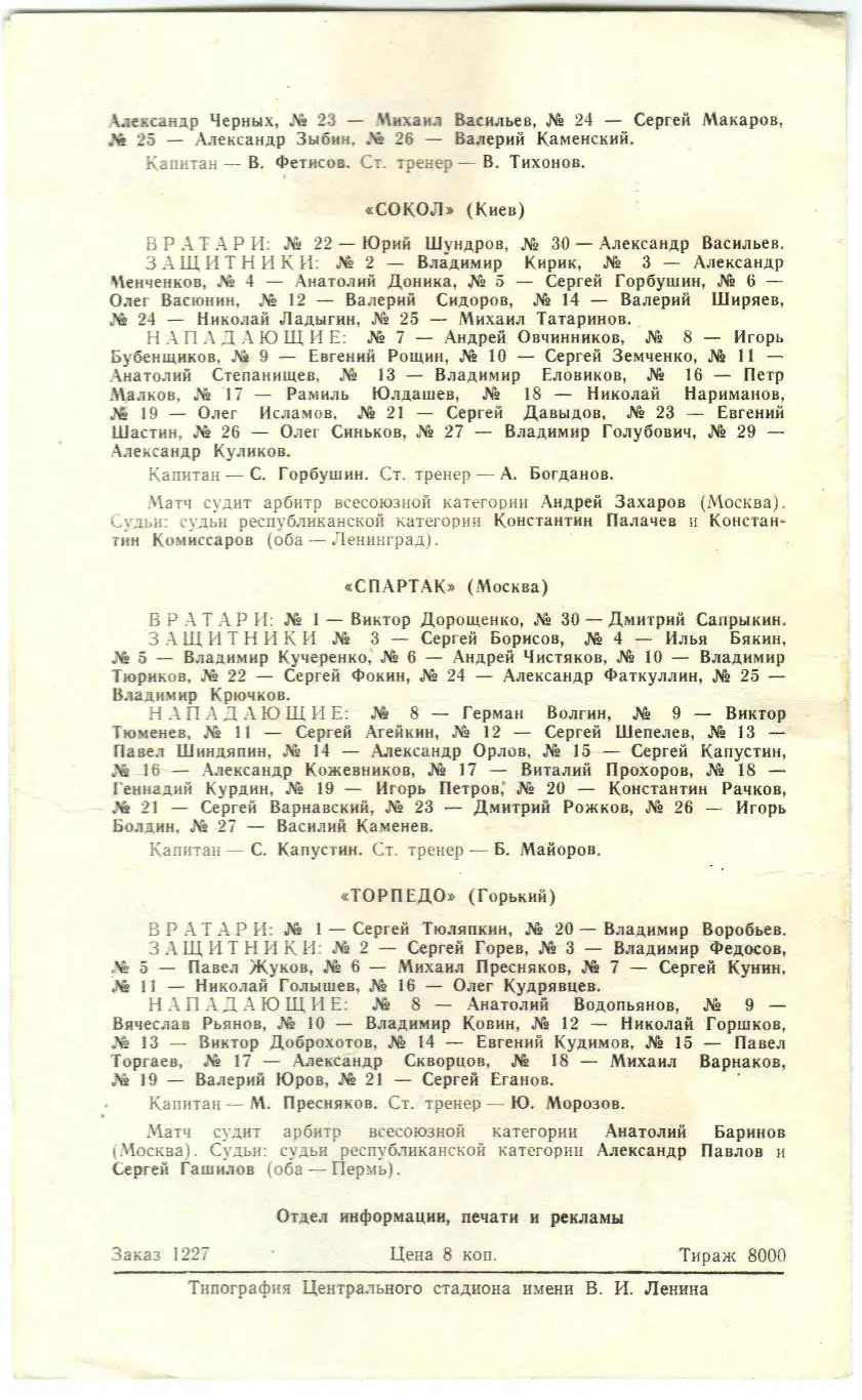 Динамо Москва–Химик Воскресенск + ЦСКА–Сокол Киев + Спартак–Торпедо Горький 1985 1