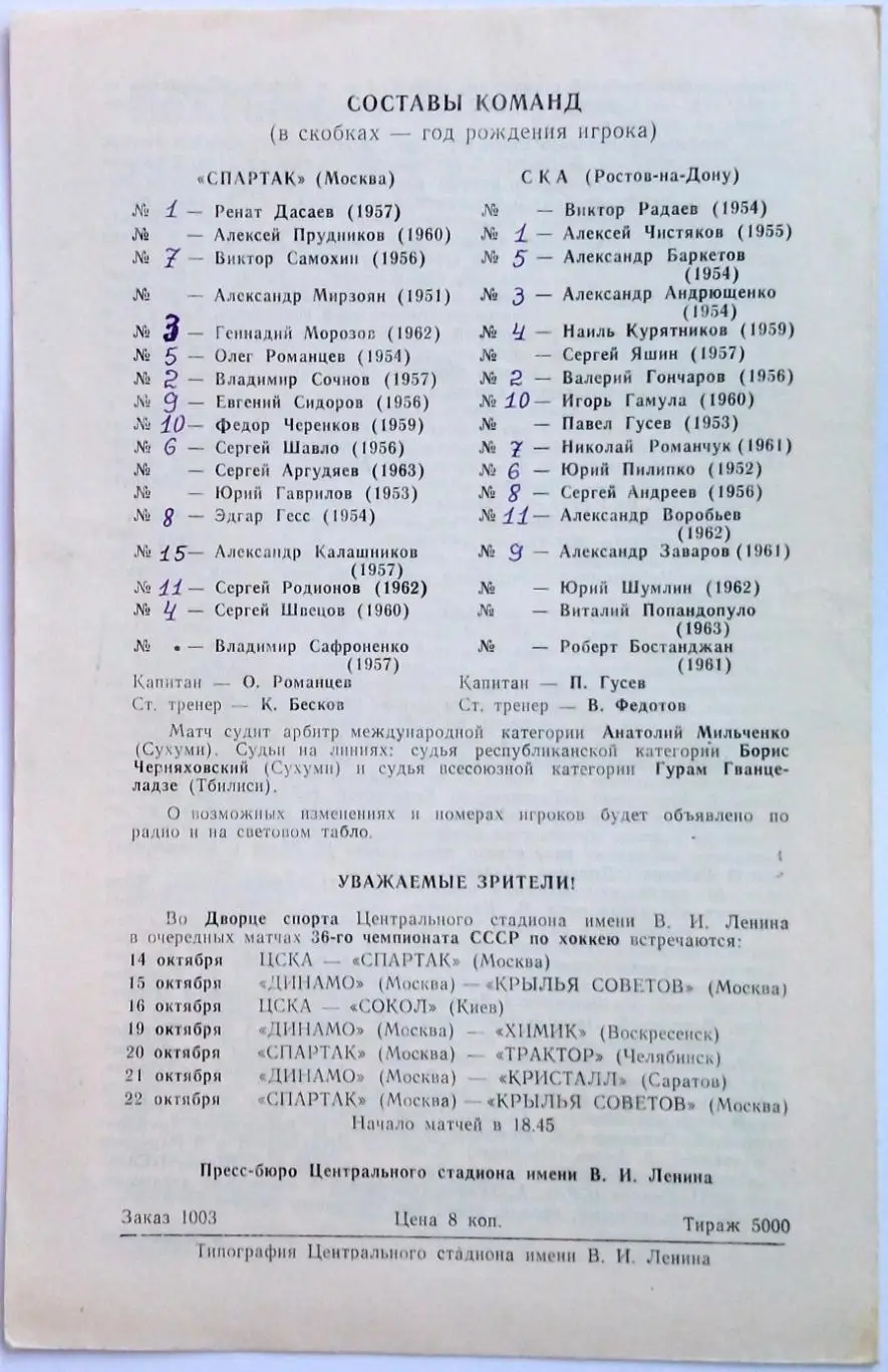 Спартак Москва – СКА Ростов-на-Дону 11.10.1981 1