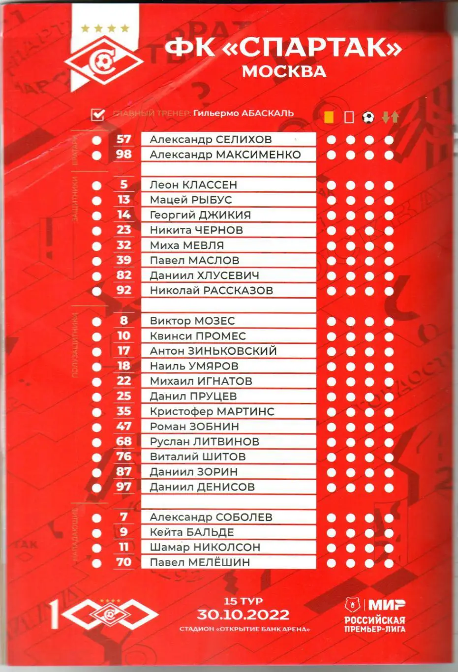 Спартак Москва – Торпедо Москва 30.10.2022 Никита Чернов Отчет Химки 5:0 1