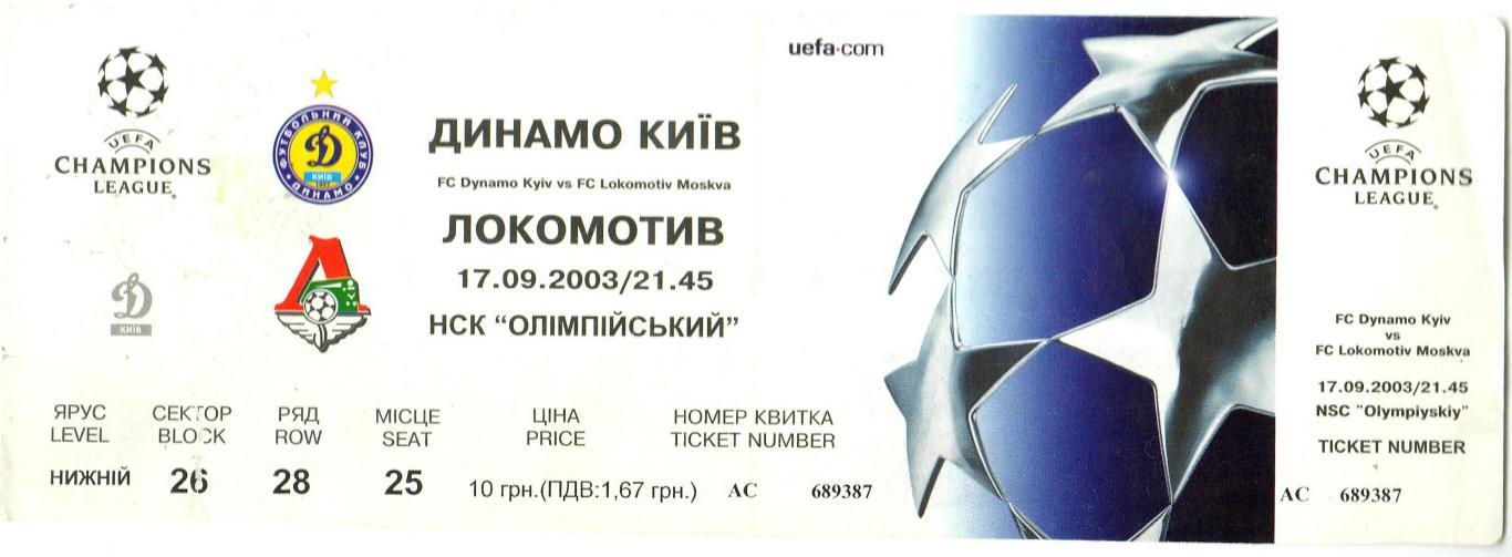 Динамо Киев – Локомотив Москва 17.09.2003 Лига чемпионов