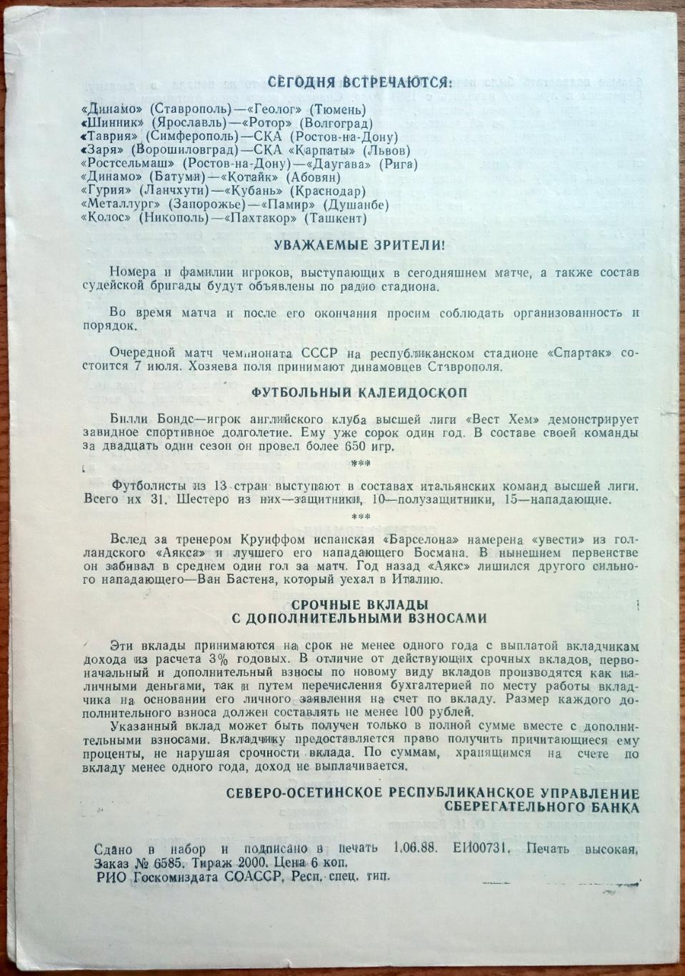 Спартак Орджоникидзе – Звезда Пермь 19.06.1988 1