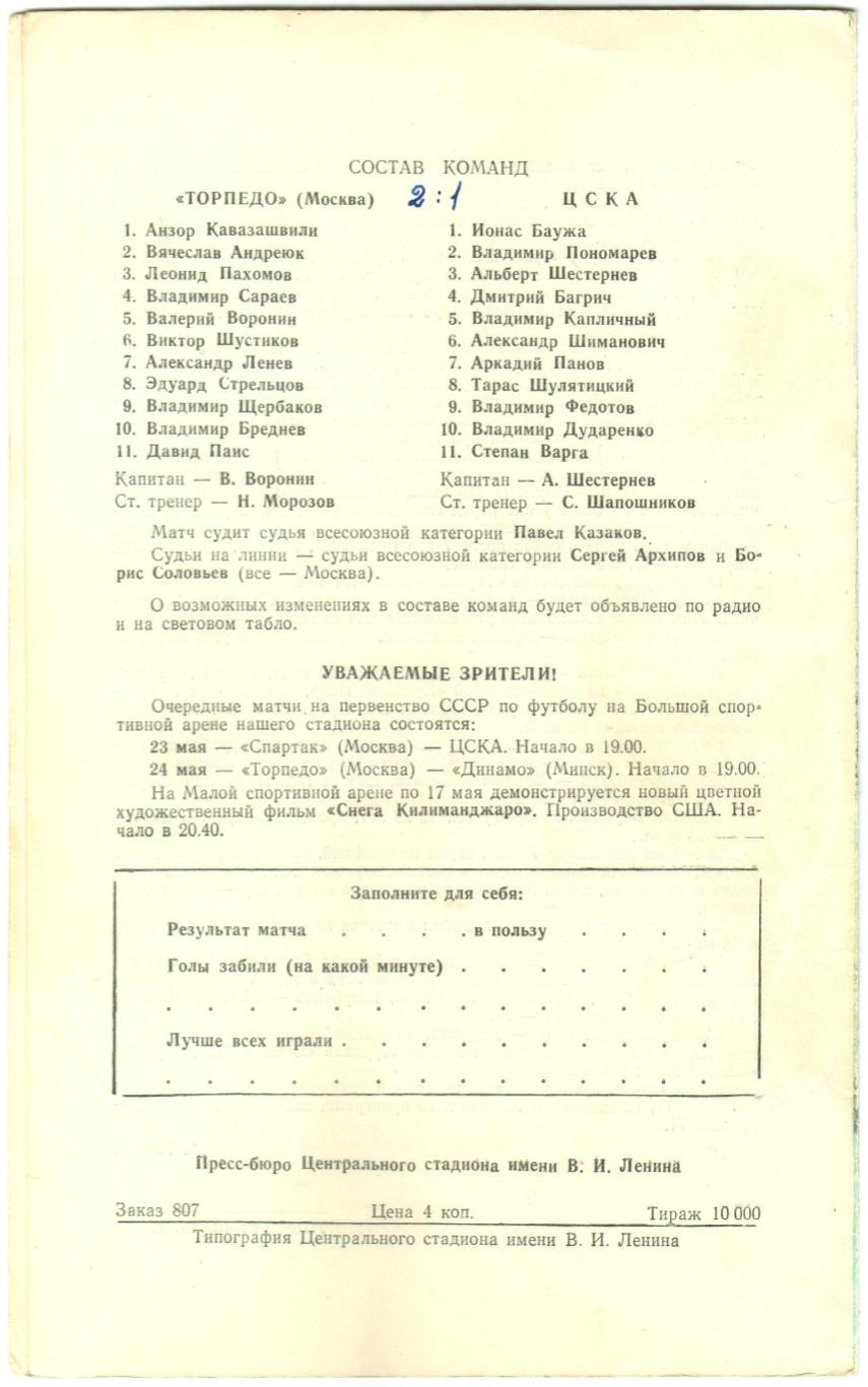 Торпедо Москва – ЦСКА 15.05.1967 1