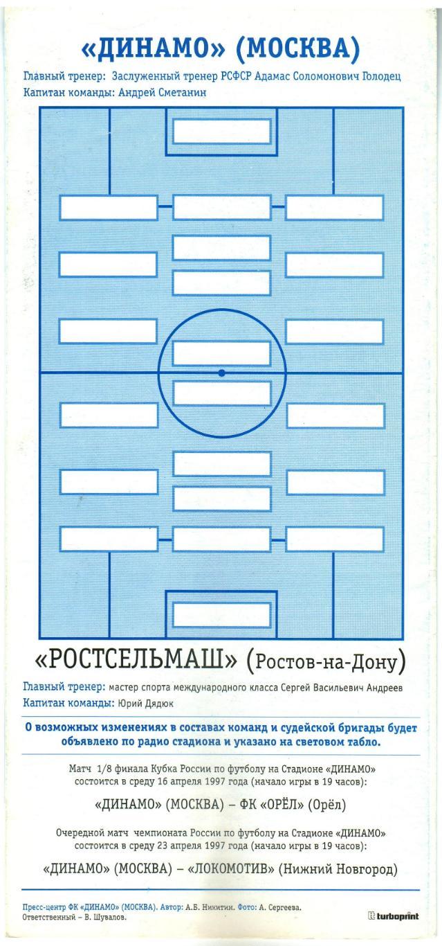 Динамо Москва – Ростсельмаш Ростов-на-Дону 12.04.1997 1