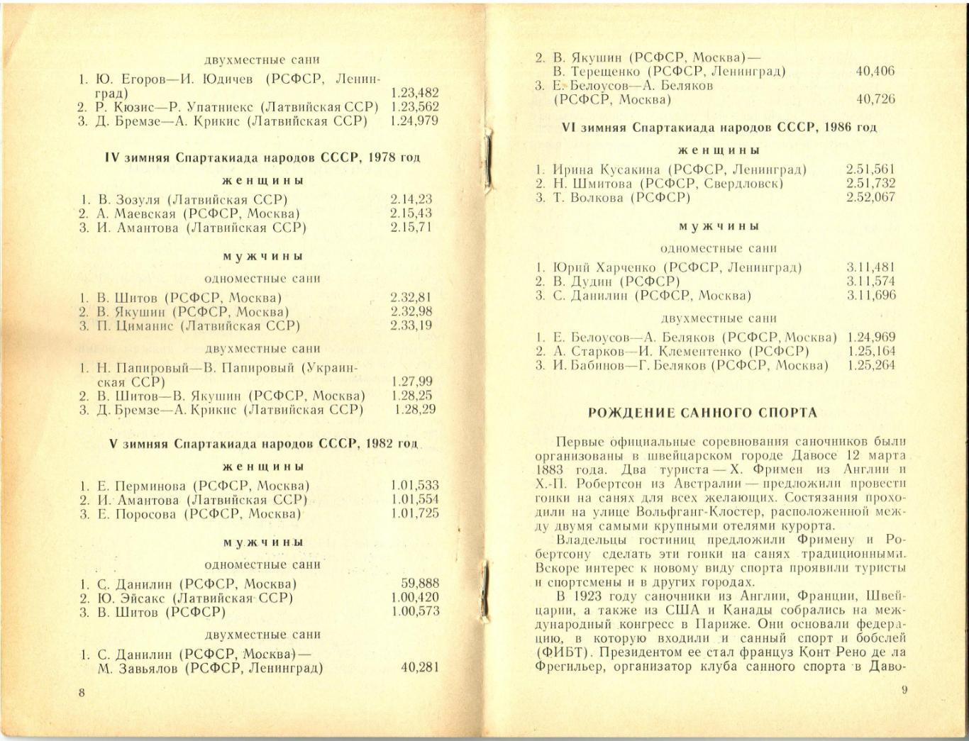 Спартакиада народов СССР 06-11.03.1990 Санный спорт История 1974 1978 1982 1986 2