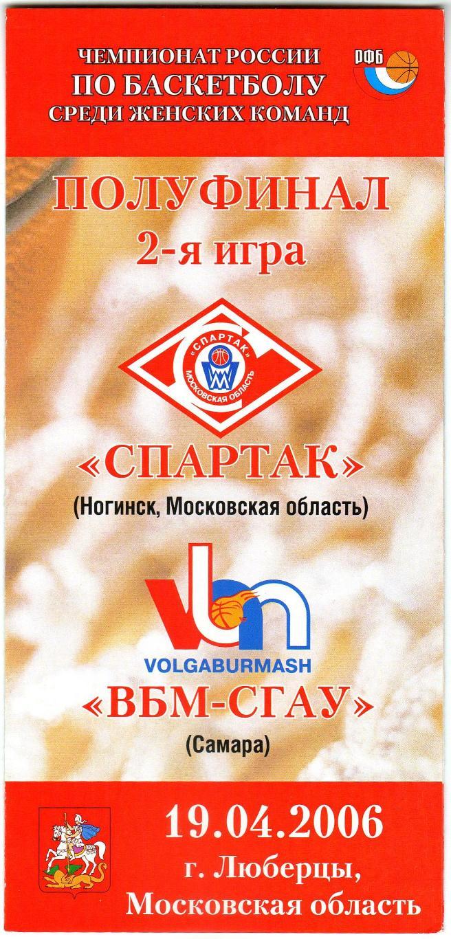 Спартак Ногинск Московская область — ВБМ-СГАУ Самара 19.04.2006 Женские команды