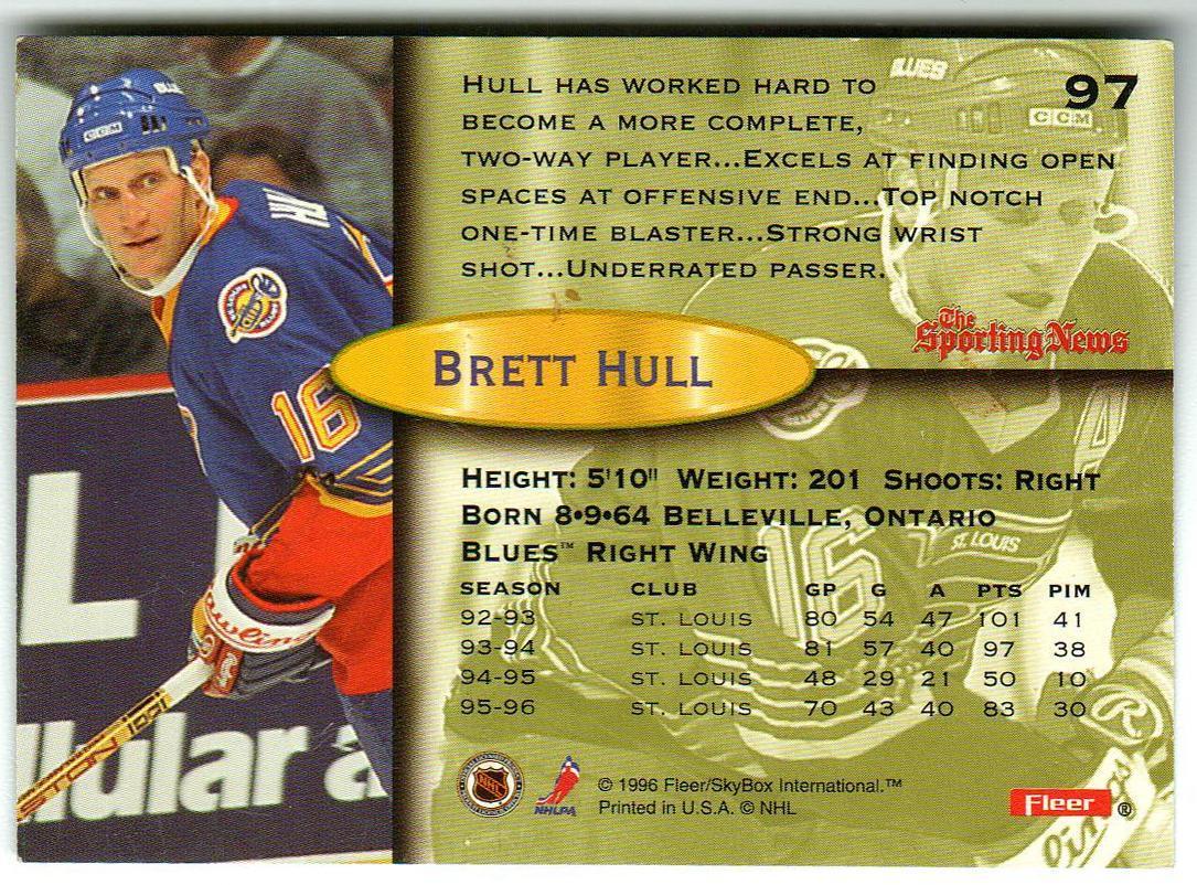 Бретт Халл Сент-Луис Блюз / Brett Hall St. Louis Blues 1996 Fleer/SkyBox #97 1