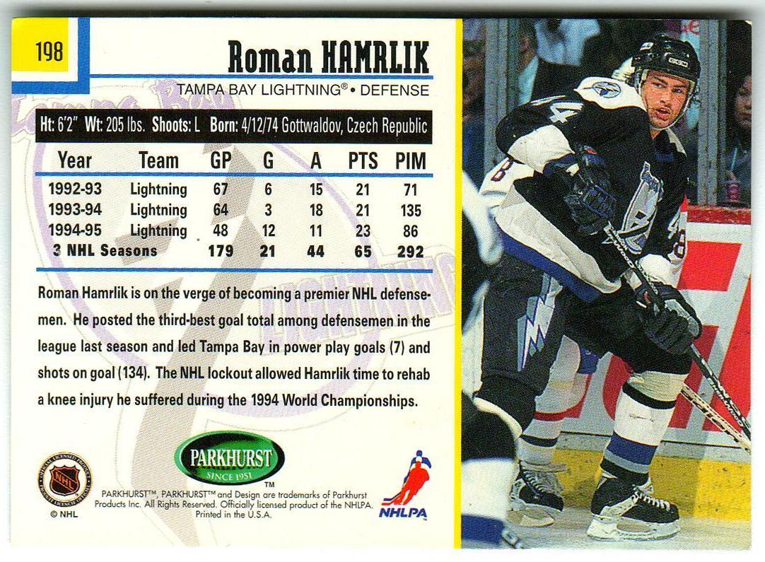 Роман Гамрлик Тампа-Бэй Лайтнинг / Roman Hamrlik Tampa Bay Lightning 1995 #198 1