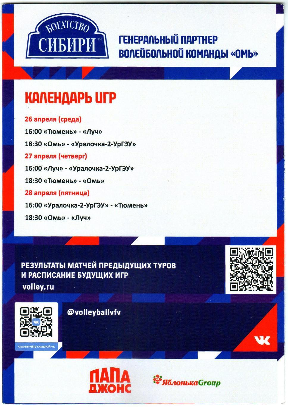 Омь Омск/Тюмень/Уралочка-2-УрГЭУ/Луч Москва 26-28.04.2023 Женские команды 1