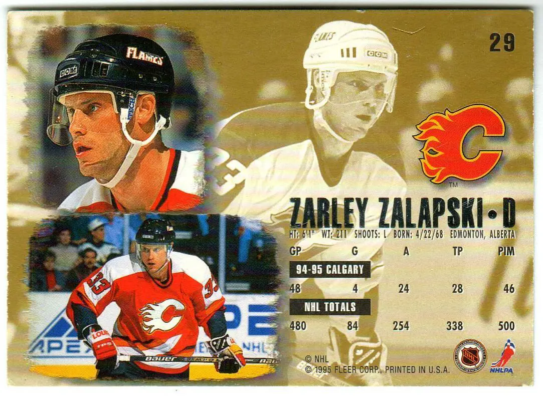 Зарли Залапски Калгари Флэймз / Zarley Zalapski Calgary Flames 1995/96 Fleer #29 1