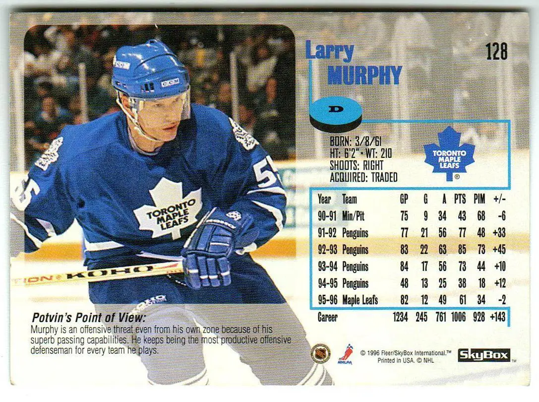 Лэрри Мерфи Торонто Мейпл Лифс / Larry Murphy Toronto Maple Leafs 1996 SkyBox 1