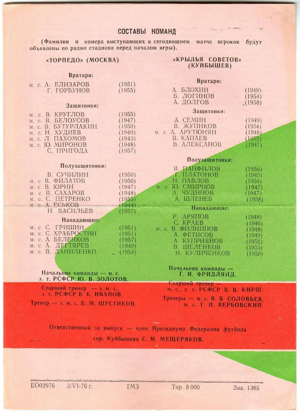 Крылья Советов Куйбышев – Торпедо Москва 08.06.1976 1