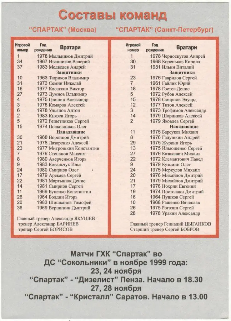 Спартак Москва - Спартак Санкт-Петербург 03-04.11.1999 1