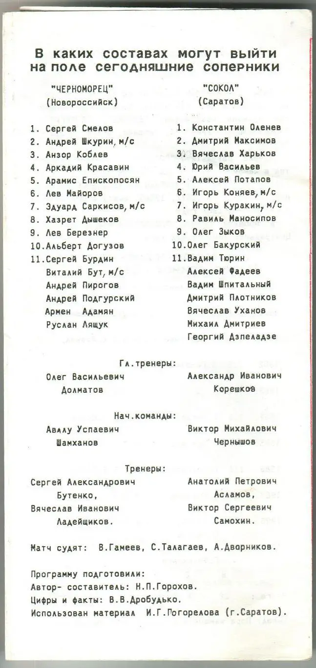 Черноморец Новороссийск – Сокол Саратов 23.04.1994 1