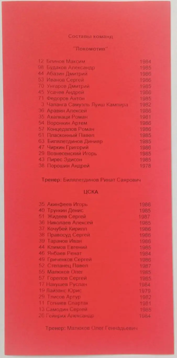 Локомотив Москва – ЦСКА 16.04.2004 Дублеры / Дублирующие составы Тираж 30 экз. 1