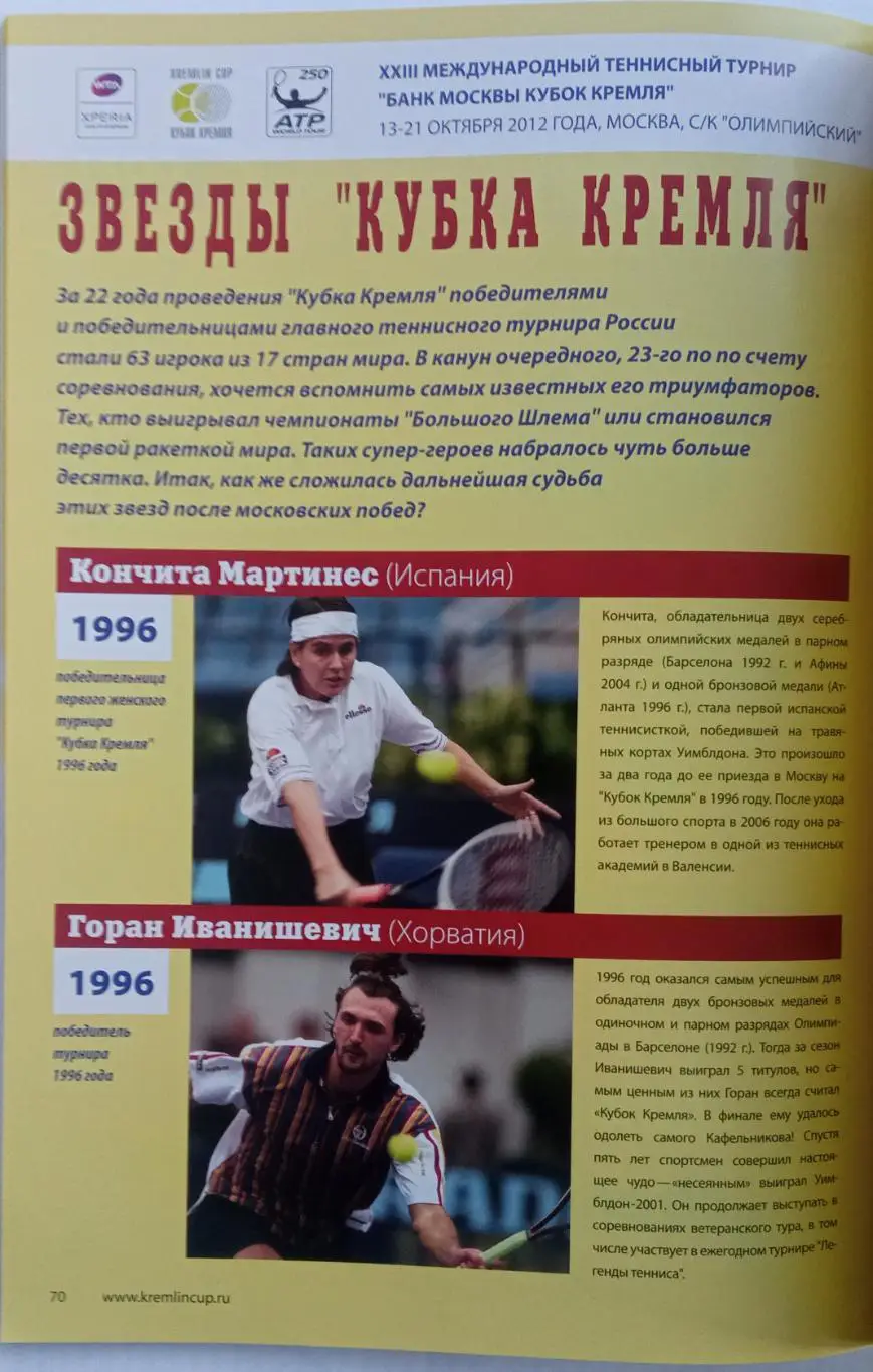 XXII Международный теннисный турнир Кубок Кремля 13-21.10.2012 История Участники 6