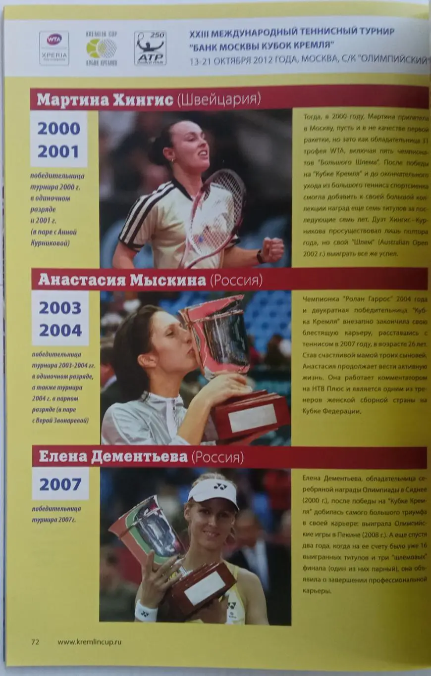 XXII Международный теннисный турнир Кубок Кремля 13-21.10.2012 История Участники 7