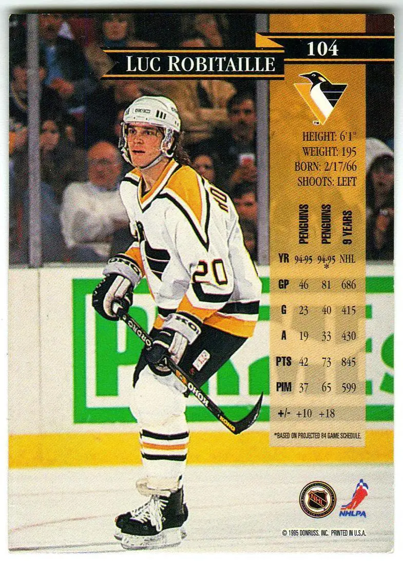 Люк Робитайл Питтсбург Пингвинз Luc Robitaille Pittsburgh Penguins Donruss 1995 1