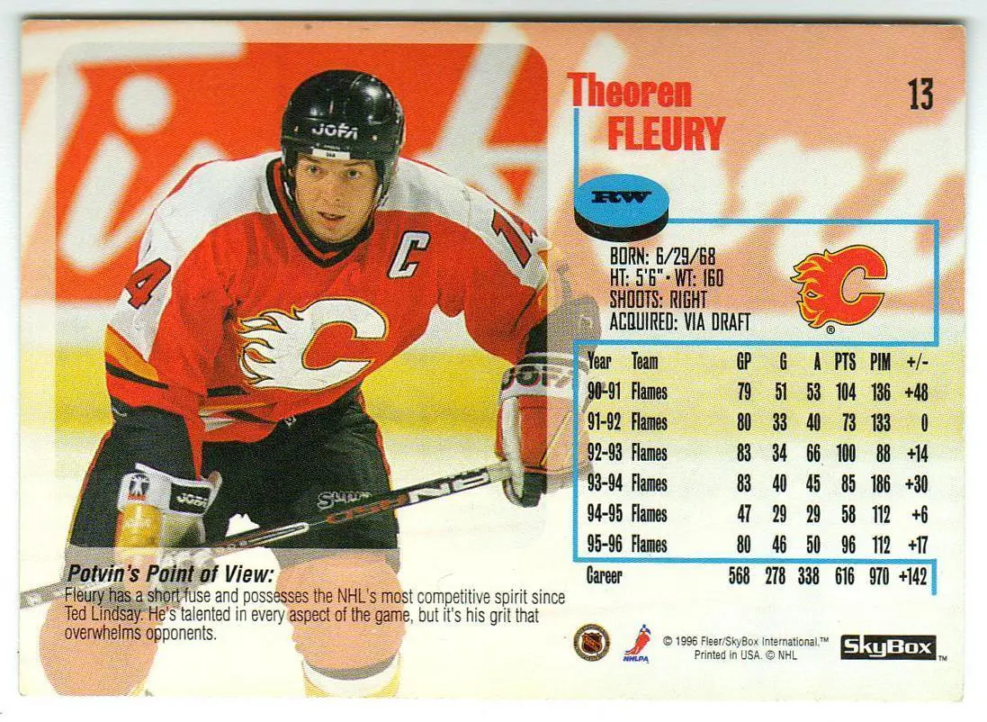 Теорен Флёри Калгари Флэймз / Theoren Fleury Calgary Flames Fleer/SkyBox 1996 1