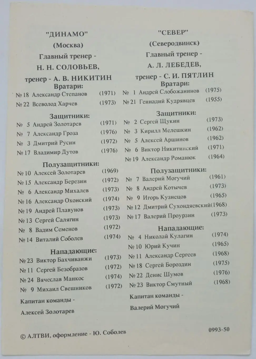 Динамо Москва – Север Северодвинск 09.12.1993 1