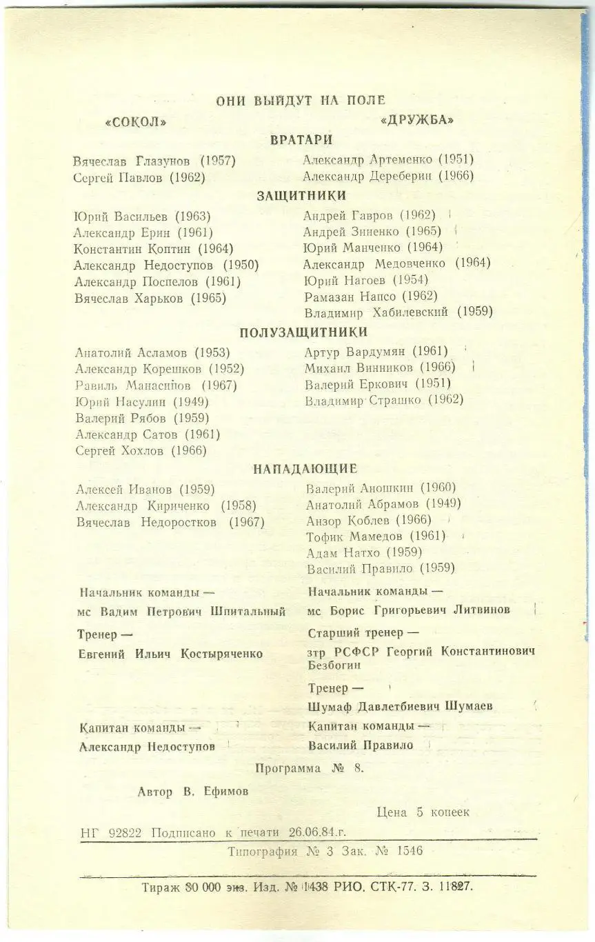 Сокол Саратов – Дружба Майкоп 01.07.1984 Кубок РСФСР РЕДКОСТЬ! 1