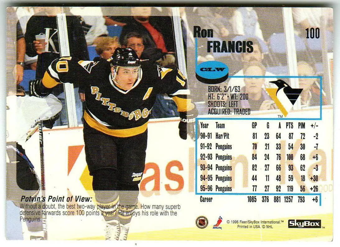 Роналд «Рон» Фрэнсис Питтсбург Пингвинз / Ron Francis Pittsburgh Penguins 1996 1