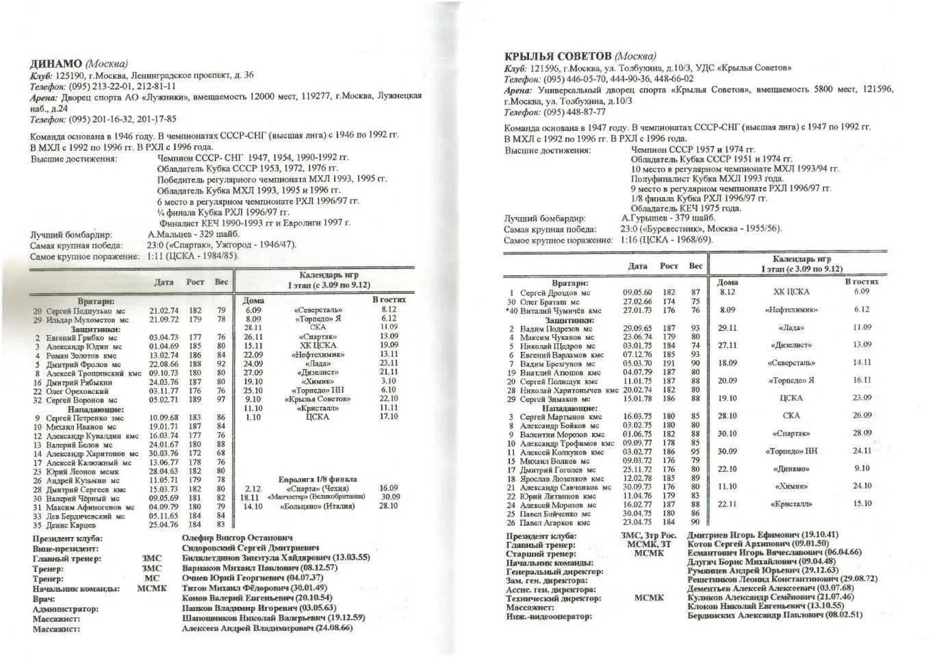 Хоккей Москва Российская хоккейная лига Западная зона 1997/1998 Автор А.Шапиро 1
