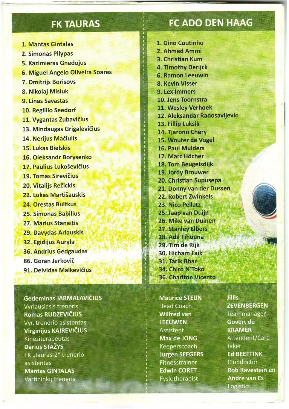 Таурас Каунас Литва – АДО Ден Хааг Гаага Нидерланды 14.07.2011 Лига Европы 1