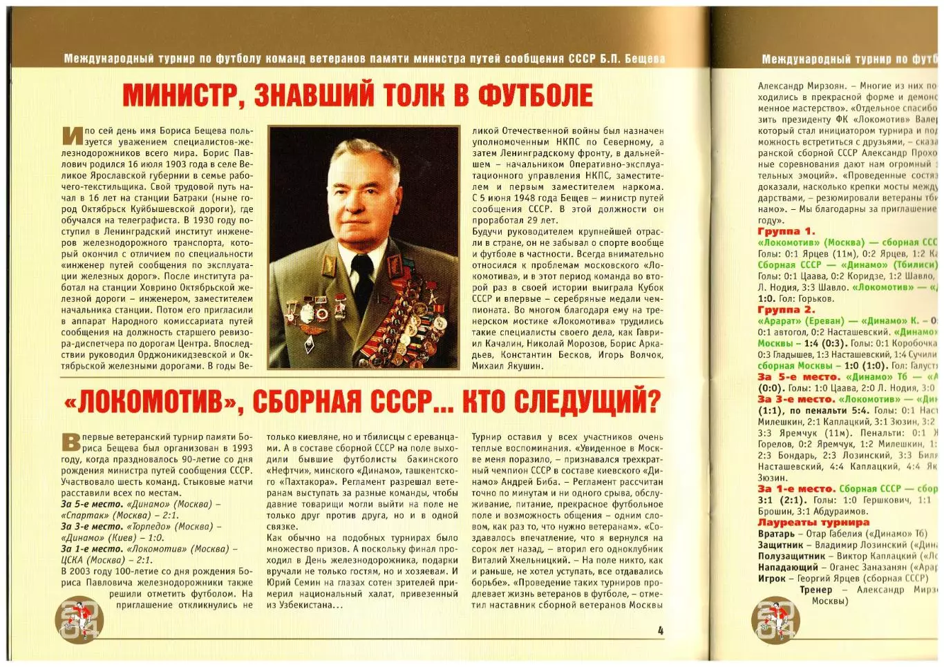 Турнир ветеранов памяти Б.Бещева 2004 Локомотив Москва СССР Киев Тбилиси Ереван 1