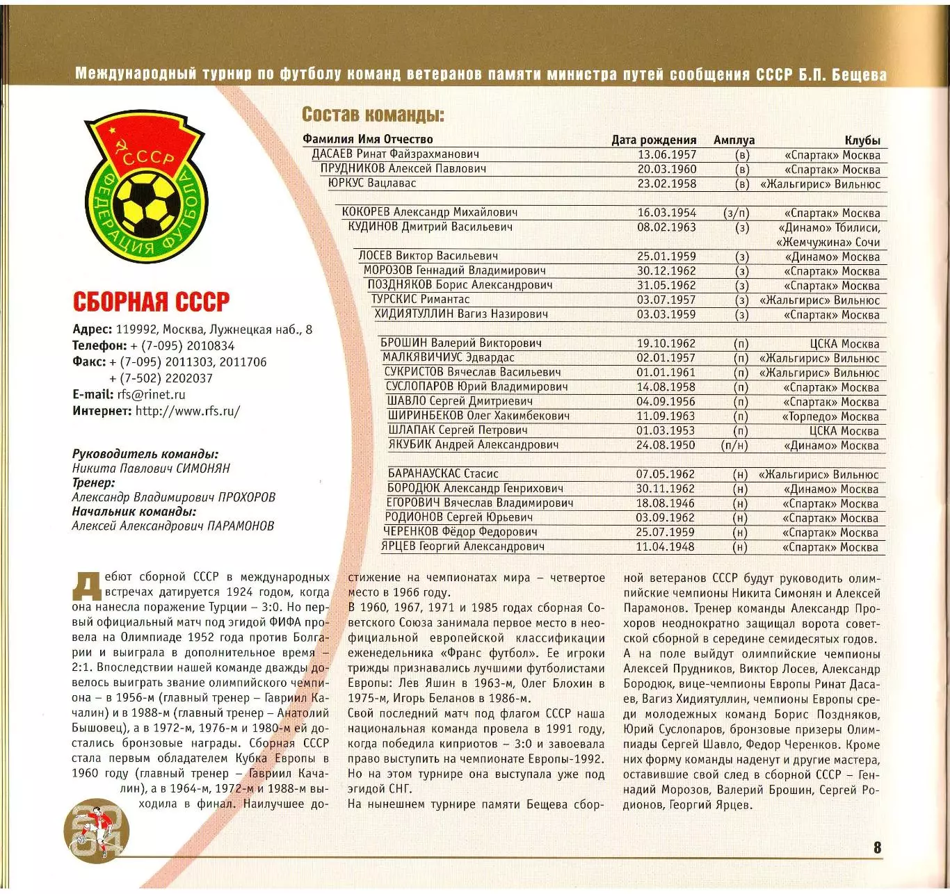 Турнир ветеранов памяти Б.Бещева 2004 Локомотив Москва СССР Киев Тбилиси Ереван 2