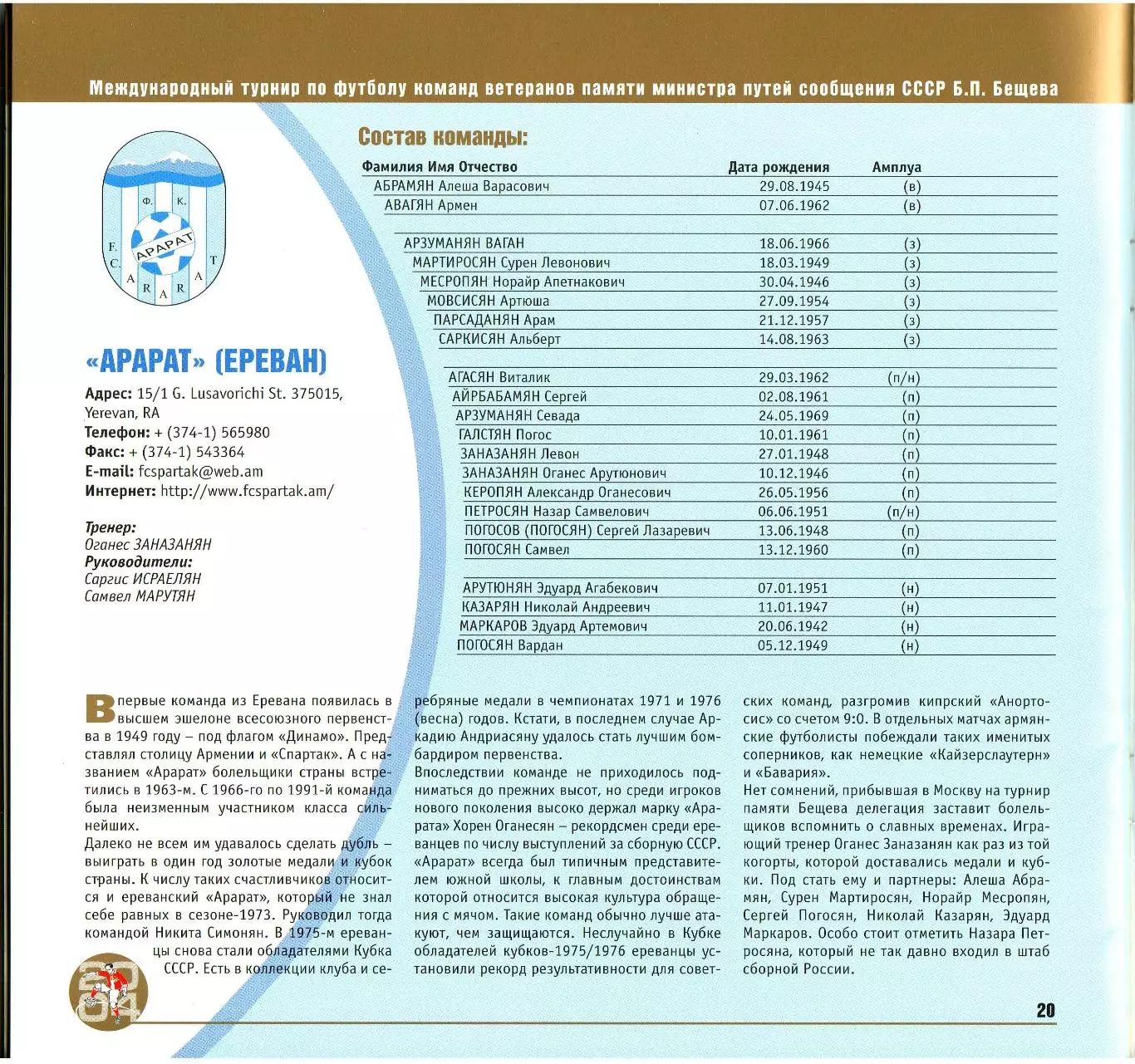 Турнир ветеранов памяти Б.Бещева 2004 Локомотив Москва СССР Киев Тбилиси Ереван 6