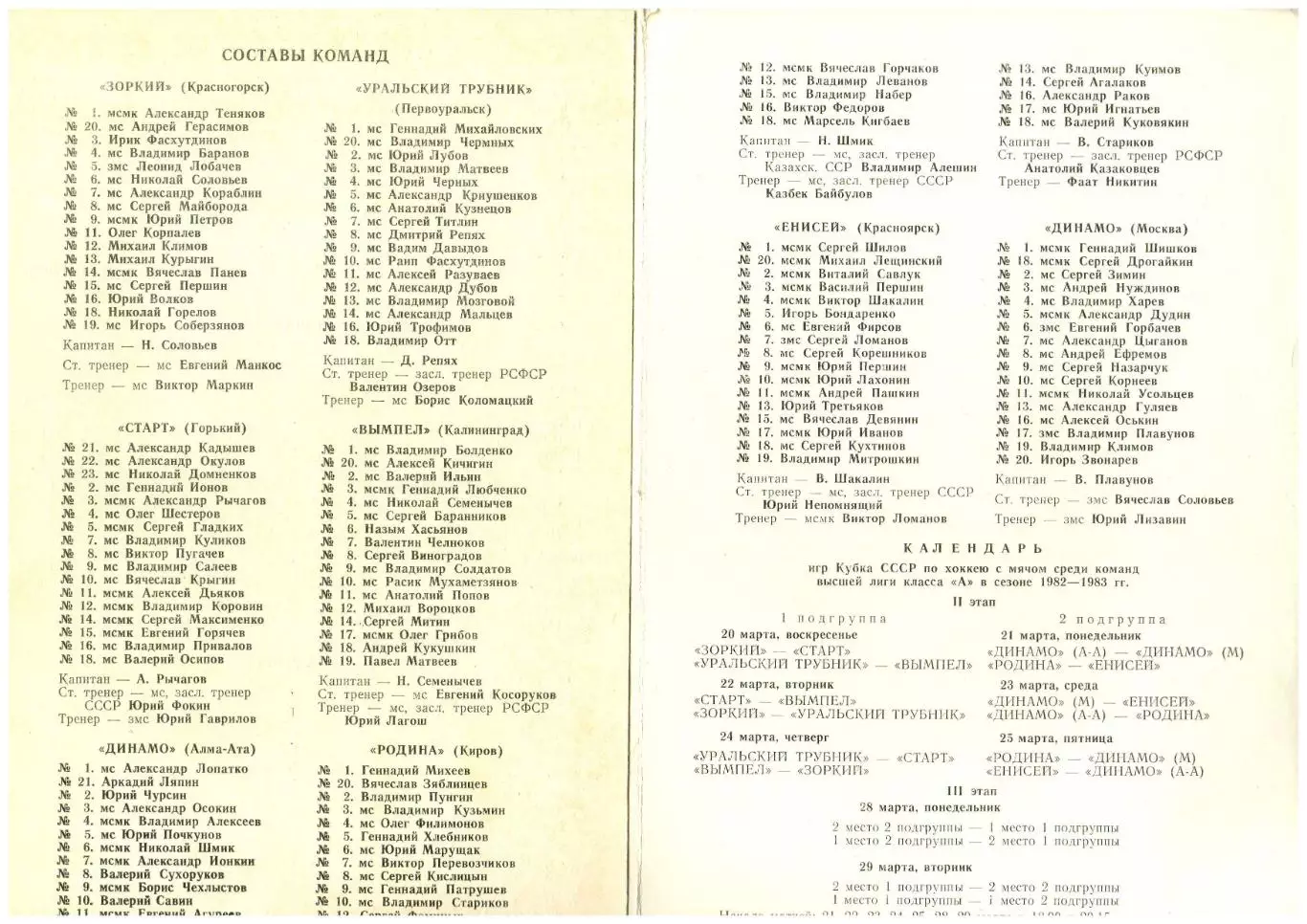 Кубок СССР 20–29.03.1983 Динамо Москва Красноярск Красногорск Киров Первоуральск 1