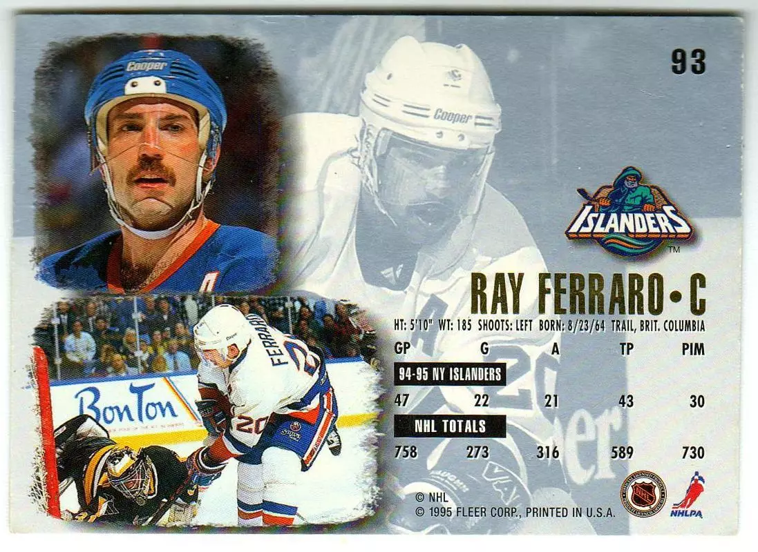 Рэй Ферраро Нью-Йорк Айлендерс / Ray Ferraro New York Islanders 1995 Fleer Ultra 1