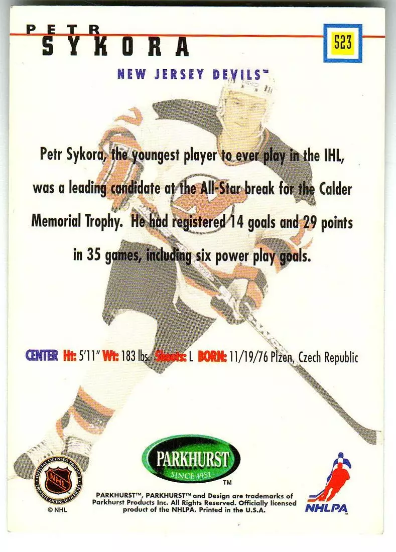 Petr Sykora New Jersey Devils / Петр Сикора Нью-Джерси Девилз 1995 ROOKIE CARD 1