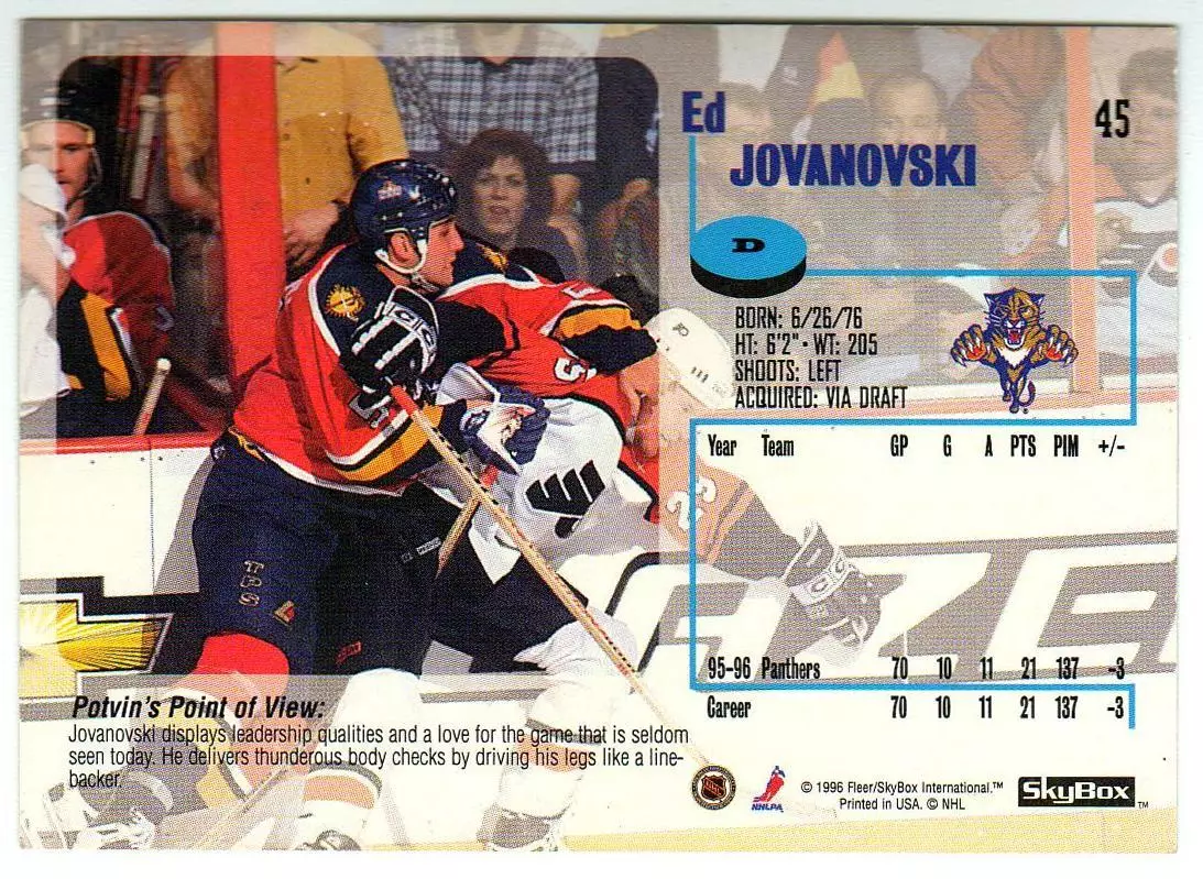 Эд Жовановски Флорида Пантерз / Ed Jovanovski Florida Panthers 1996 Fleer/SkyBox 1