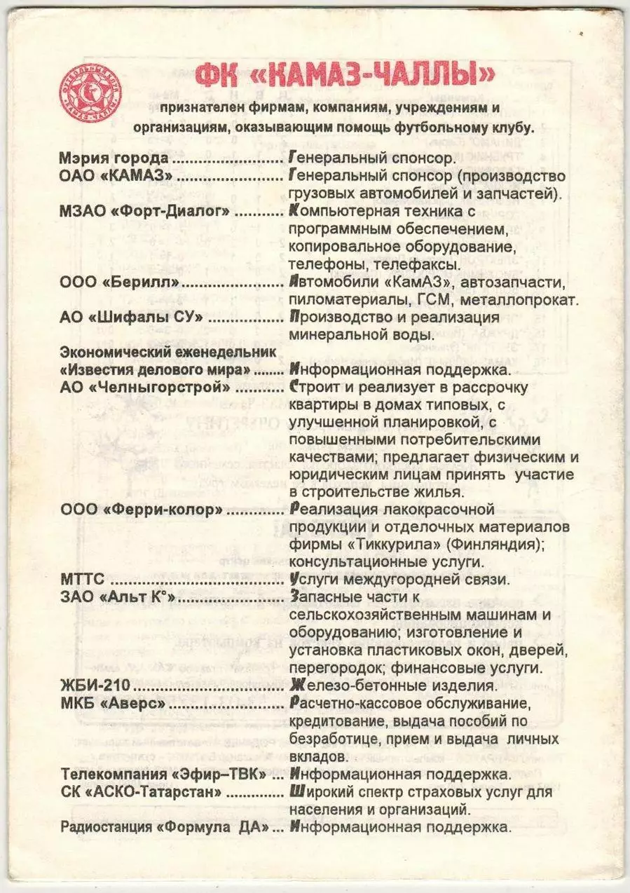 КАМАЗ-Чаллы Набережные Челны – ЦСКА 10.05.1997 1