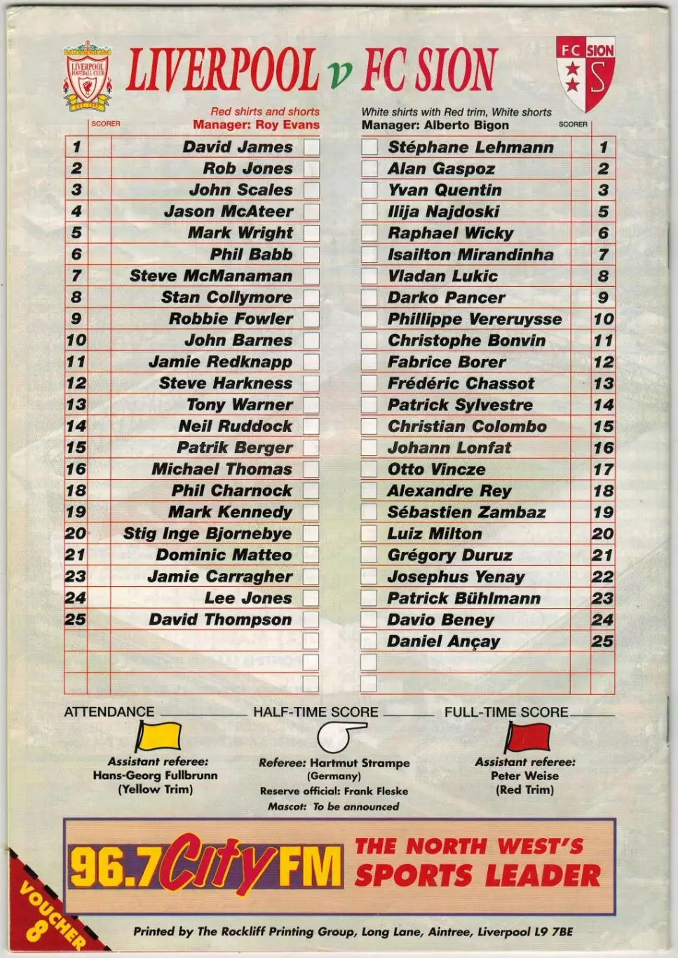 Ливерпуль – Сьон 31.10.1996 Кубок обладателей кубков / Neil Ruddock Alan Shearer 1