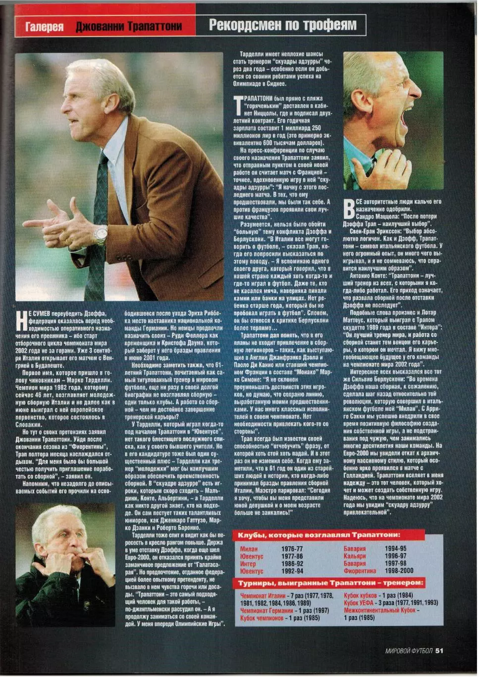 Мировой футбол Август 2000 / Л.Фигу Г.Батистута Д.Трезиге История ЧЕ 1980–1988 5