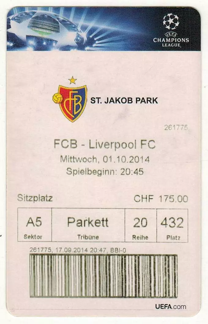 Базель Швейцария – Ливерпуль Англия 01.10.2014 Лига чемпионов Санкт-Якоб Парк