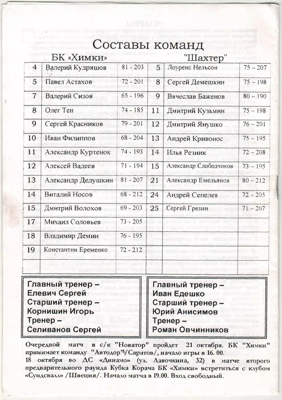 Химки – Шахтер Иркутск 13.10.2000 1