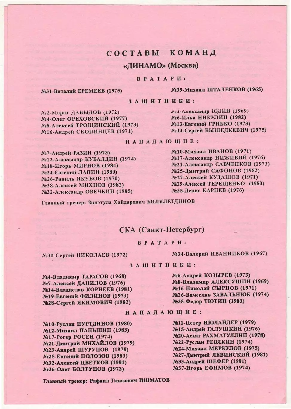 Динамо Москва – СКА Санкт-Петербург 09.03.2002 1