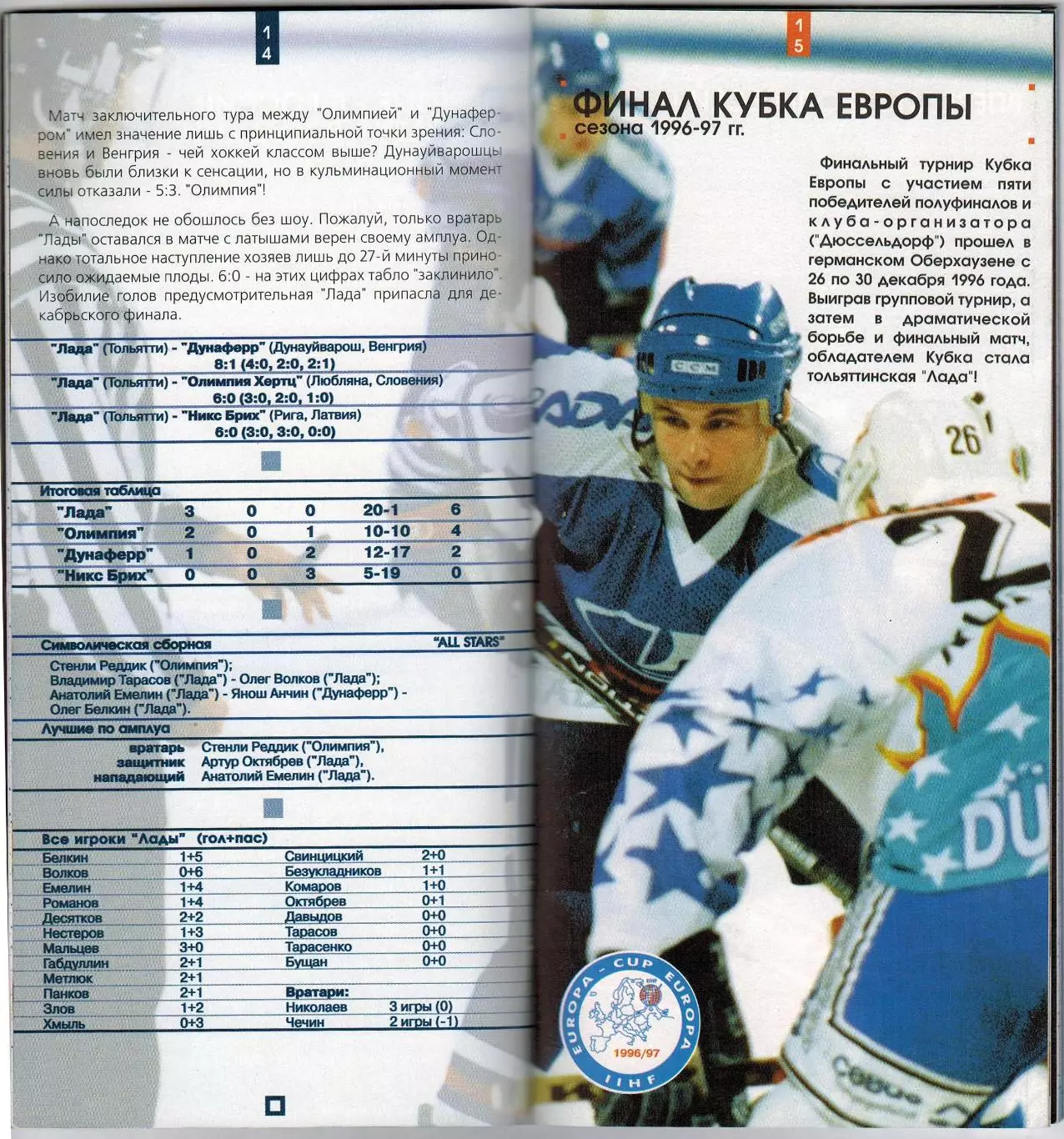 Хоккейный гид Лада Тольятти №0(1) 1997 /Итоги сезона-96/97 Кубок Европы Автограф 2