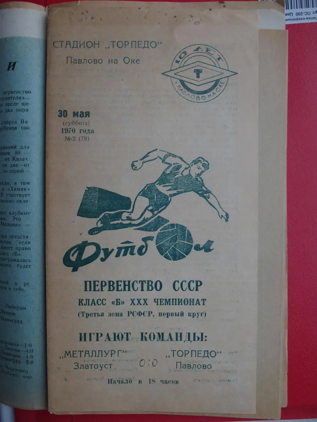 Торпедо Павлово-на-Оке - Металлург Златоуст. 30.05.1970 г.