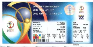 2002 БИЛЕТ Сборная Дании - Сборная Англии ЧЕМПИОНАТ МИРА