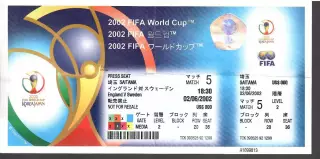 2002 БИЛЕТ Сборная Англии - Сборная Швеции ЧЕМПИОНАТ МИРА