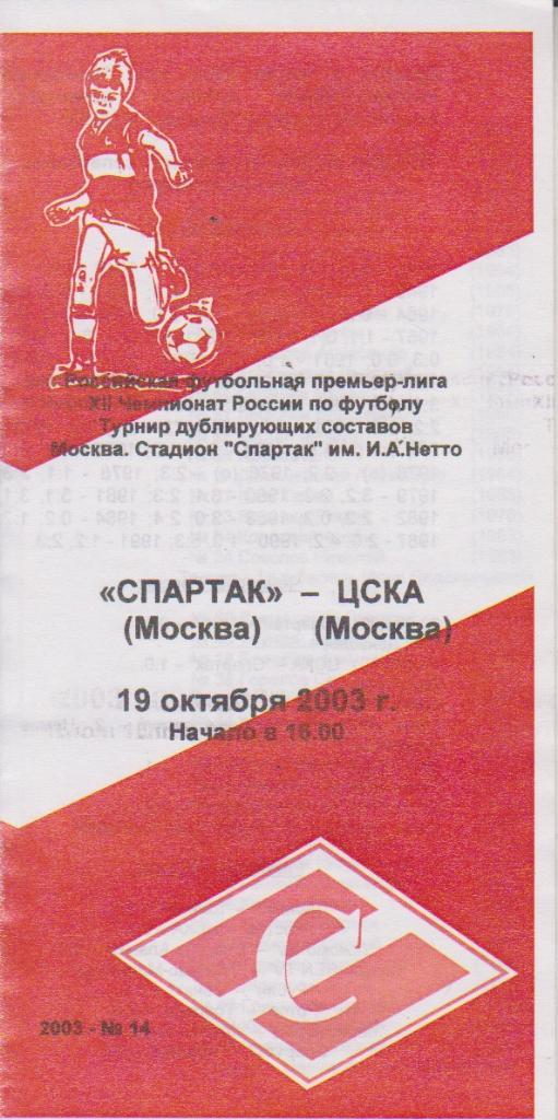 2003 спартак Москва - ЦСКА молодежные