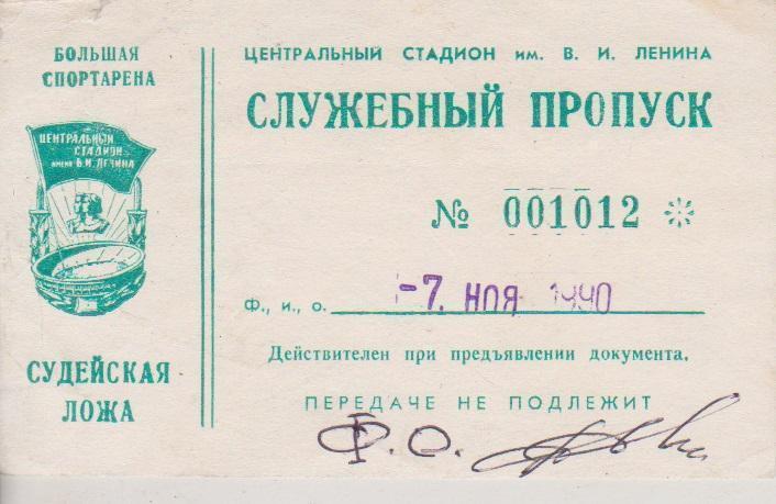 1990 спартак Москва - Наполи КЕЧ Билет-пропуск